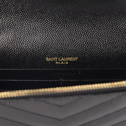 Saint Laurent Grain De Poudre Matelasse Chevron Monogram Envelope Chain Wallet Black 8 of 10