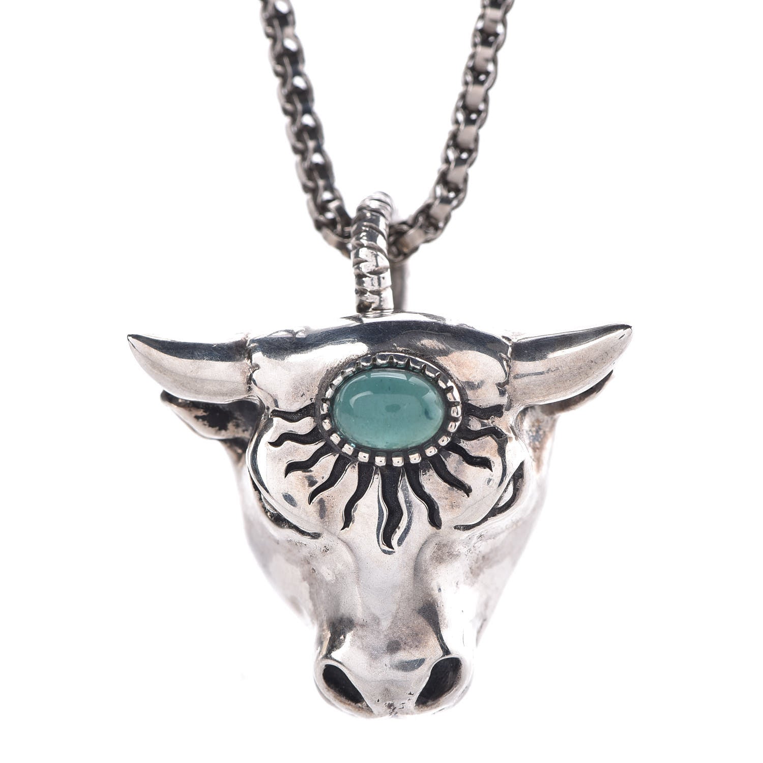 Gucci Sterling Silver Glass Anger Forest Bull Head Necklace Green 4 of 8