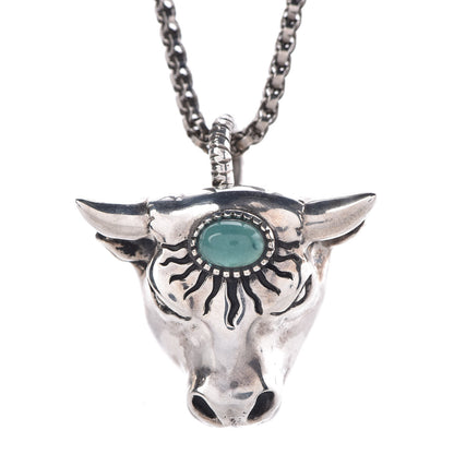 Gucci Sterling Silver Glass Anger Forest Bull Head Necklace Green 4 of 8