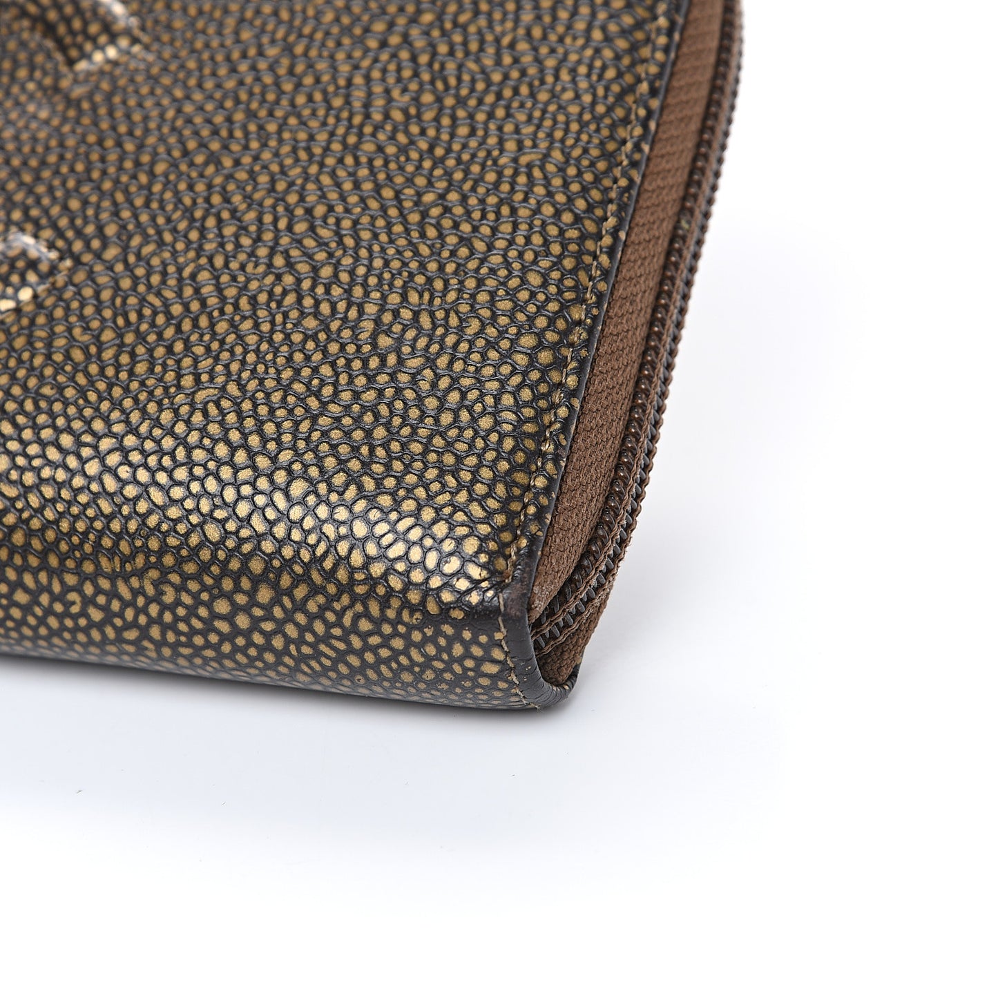Metallic Caviar Large Timeless CC Zip Around Wallet Bronze