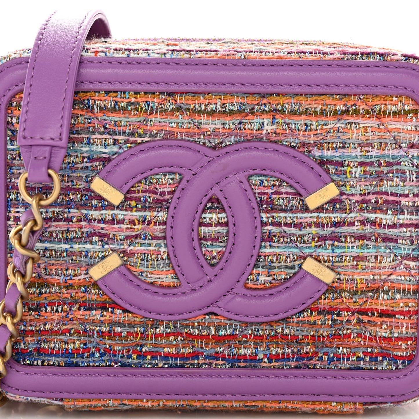 Tweed Lambskin CC Filigree Vanity Clutch With Chain Purple Multicolor