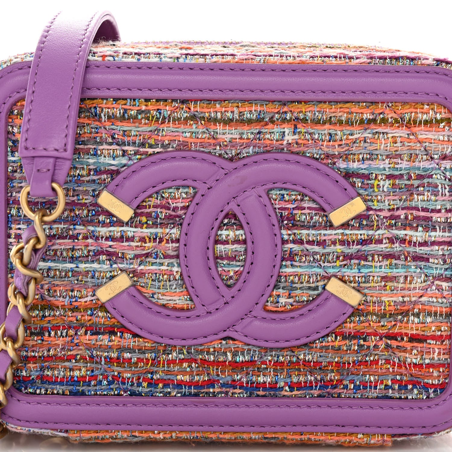 Chanel Tweed Lambskin CC Filigree Vanity Clutch With Chain Purple Multicolor 8 of 11
