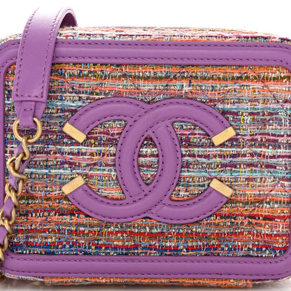 Chanel Tweed Lambskin CC Filigree Vanity Clutch With Chain Purple Multicolor 8 of 11