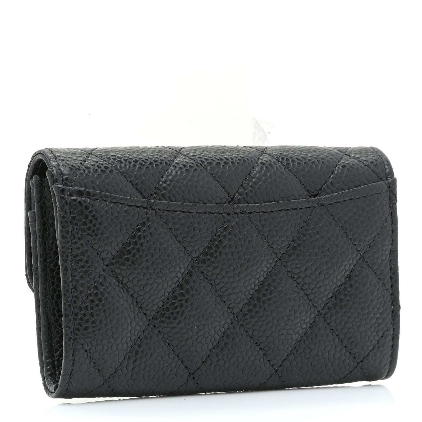 Caviar Quilted Flap Card Holder Wallet Black