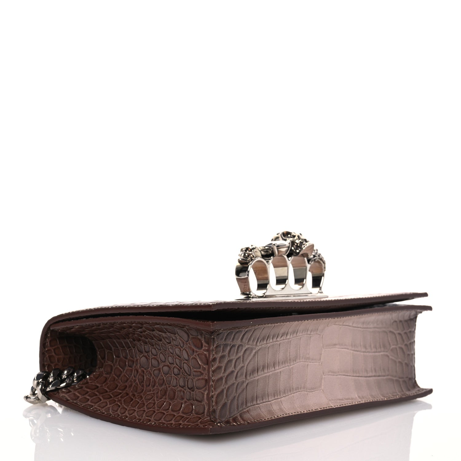 Alexander McQueen Himalayan Crocodile Embossed Jeweled Satchel Light Pink 4 of 16