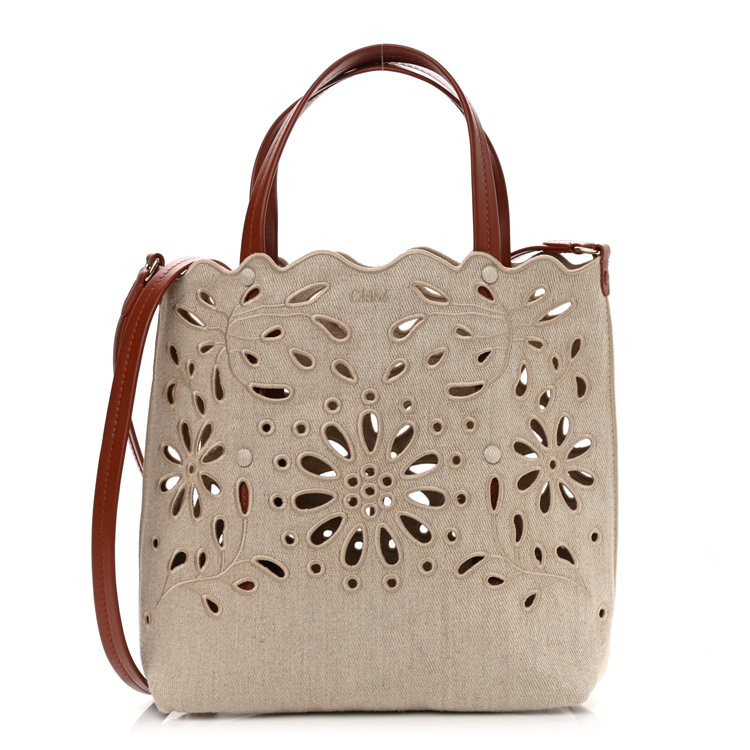 Chloe Linen Calfskin Small Kamilla North-South Tote Beige 1 of 10