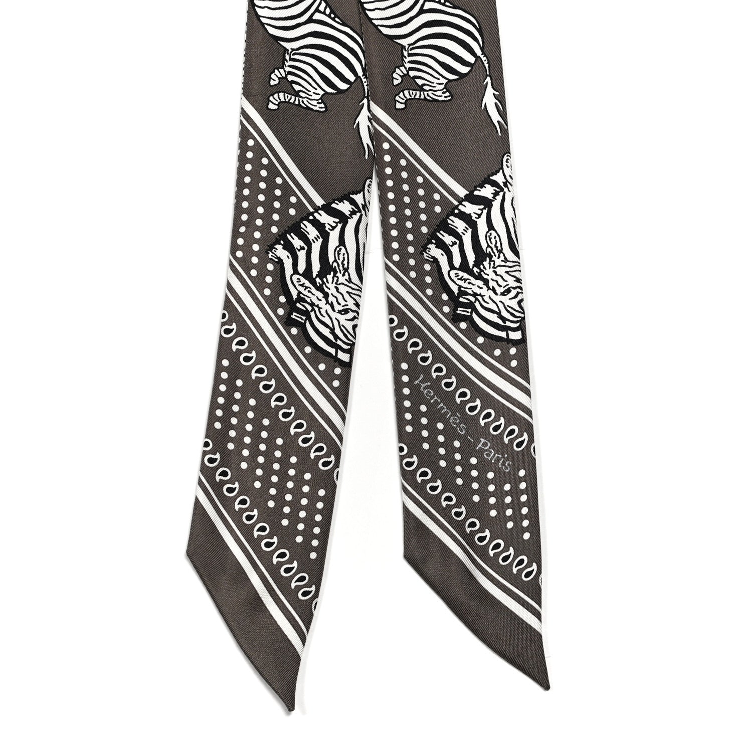 Hermes Silk Les Zebres Twilly Gris Taupe Black White 2 of 3
