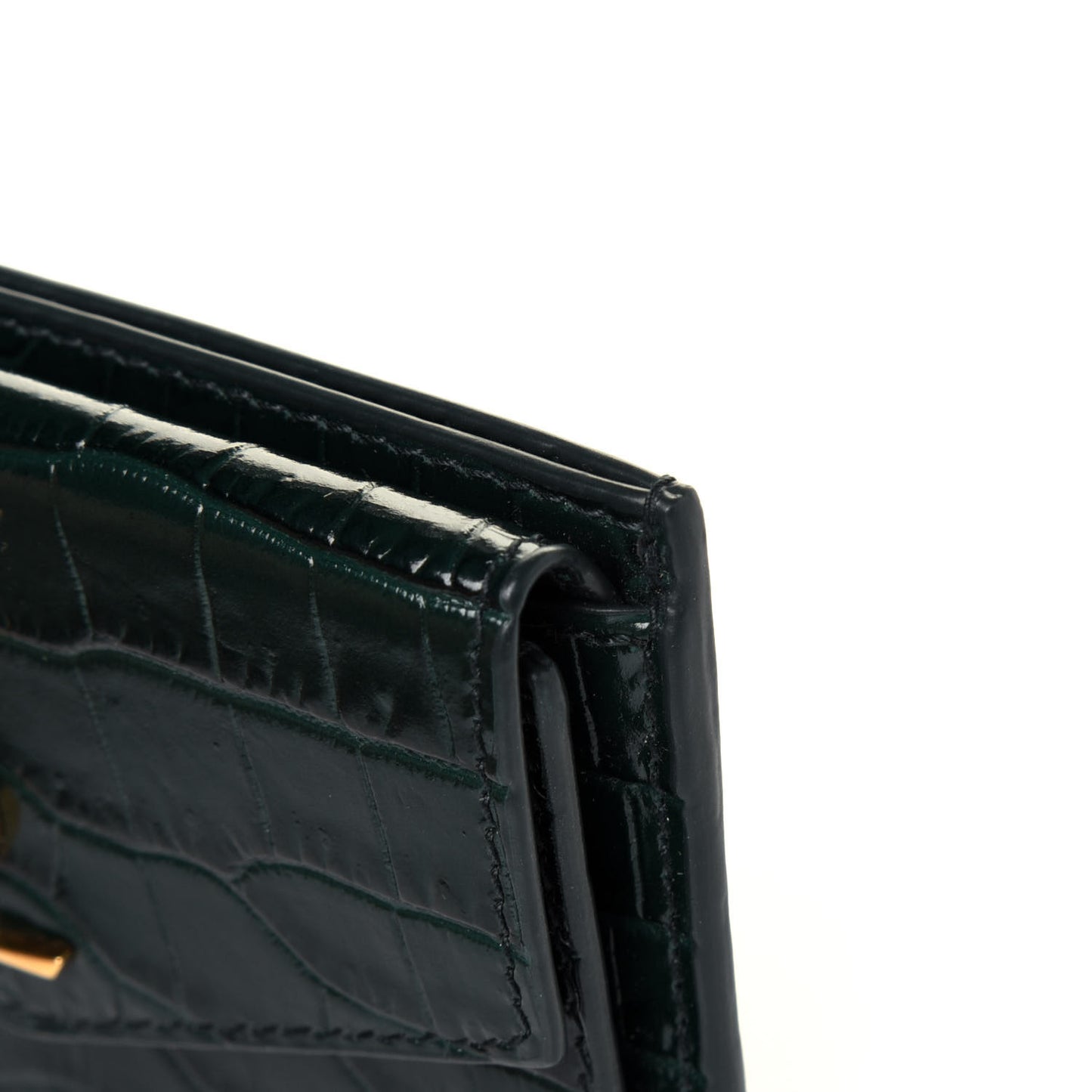 Calfskin Crocodile Embossed Uptown Monogram Card Case Dark Green