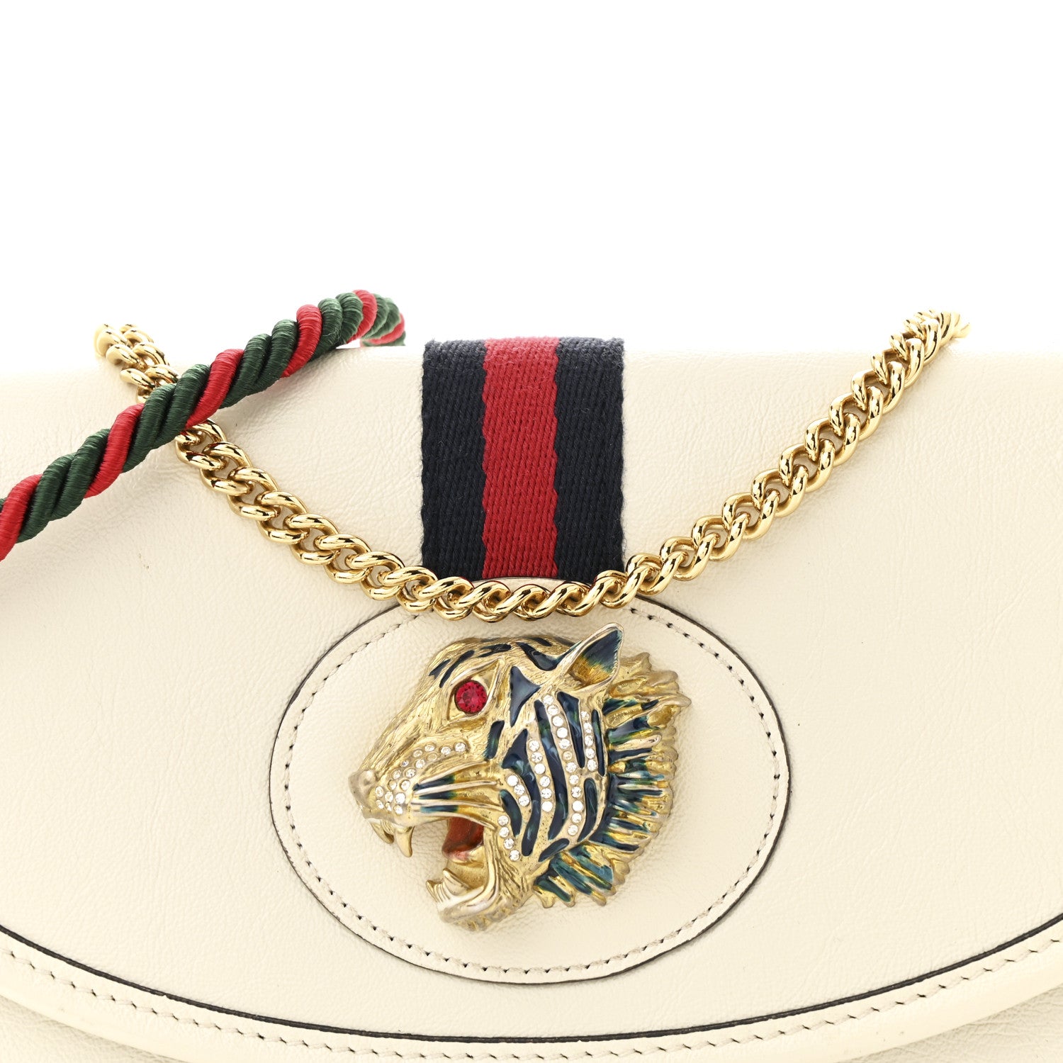 Gucci Textured Calfskin Web Small Rajah Slim Flap Shoulder Bag Mystic White 7 of 12