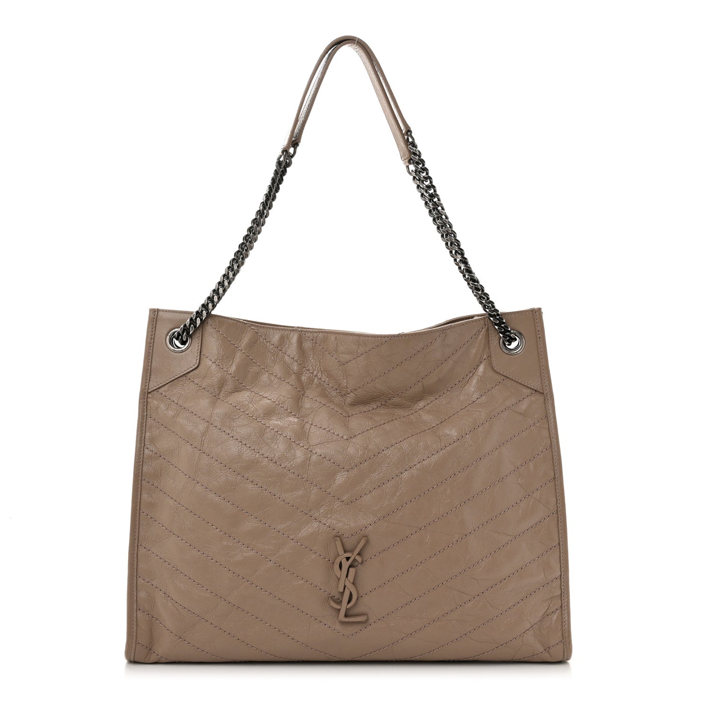 Crinkled Calfskin Matelasse Monogram Large Niki Shopper Tote Dusty Grey