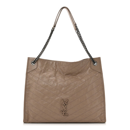 Saint Laurent Crinkled Calfskin Matelasse Monogram Large Niki Shopper Tote Dusty Grey 1 of 11