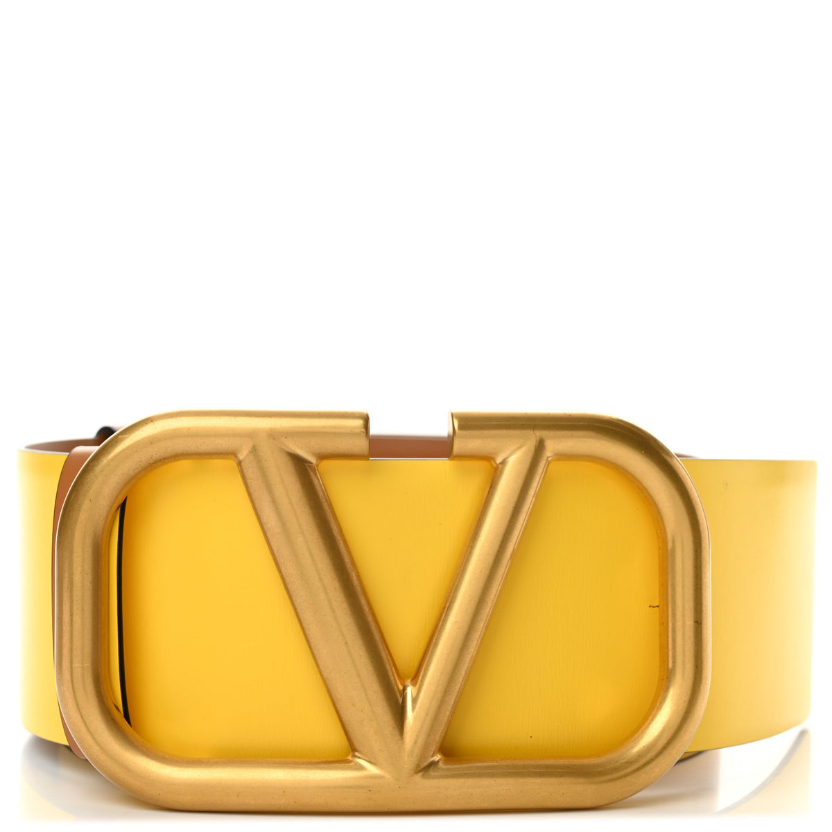 Glossy Calfskin VLogo Reversible 70mm Belt 80 32 Saddle Brown Yellow