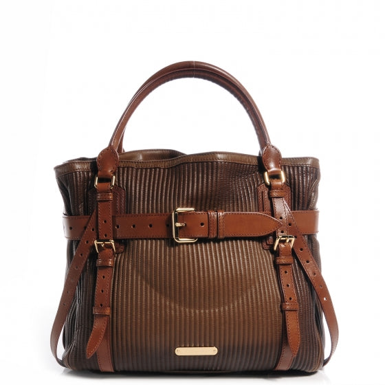 Stitched Leather Bridle Calfskin Tote Dark Tan