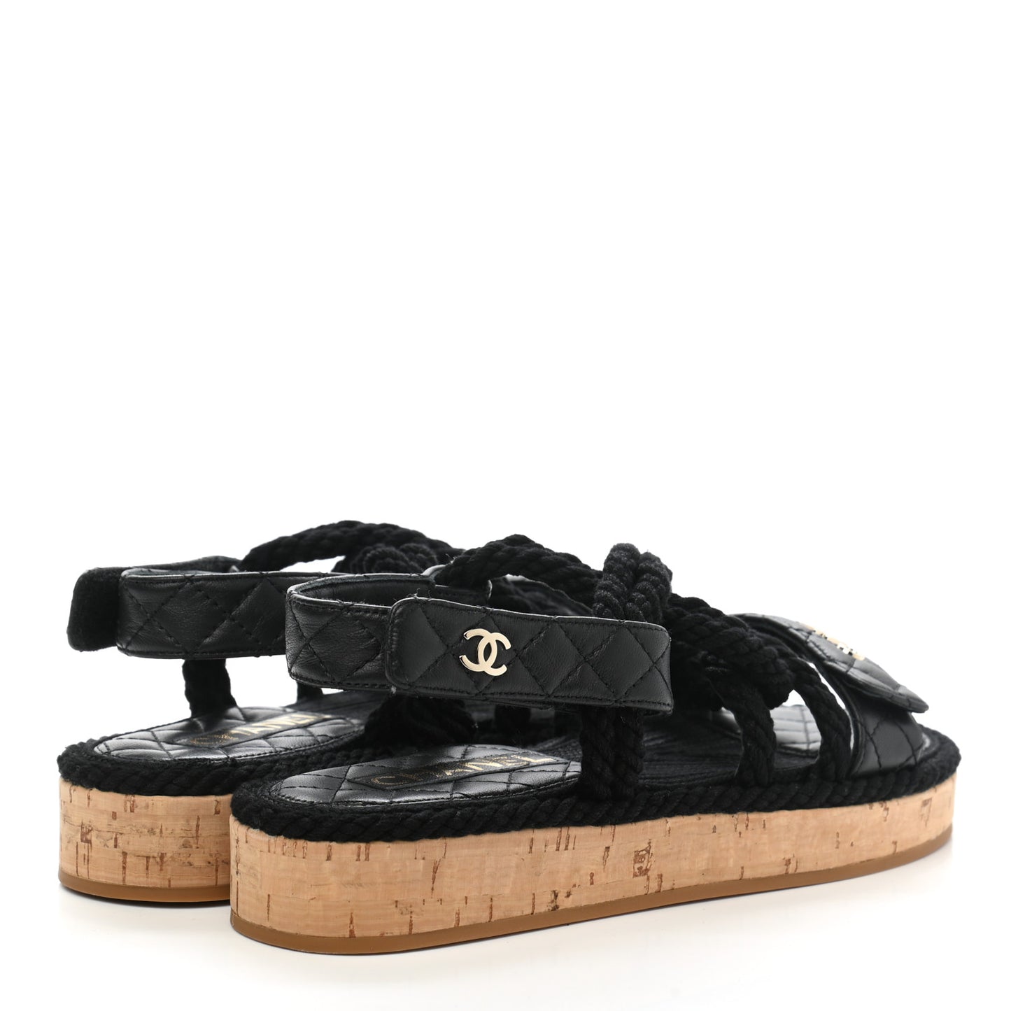 Cord Lambskin Quilted Logo Sandals 37 Black