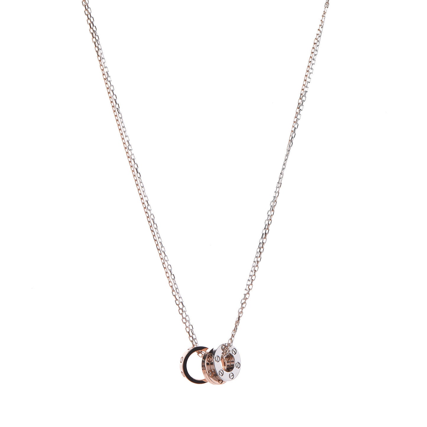 18K White Pink Gold Diamond Three Ring LOVE Pendant Necklace
