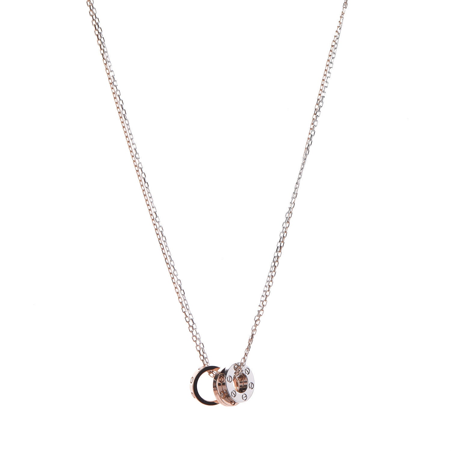Cartier 18K White Pink Gold Diamond Three Ring LOVE Pendant Necklace 1 of 5