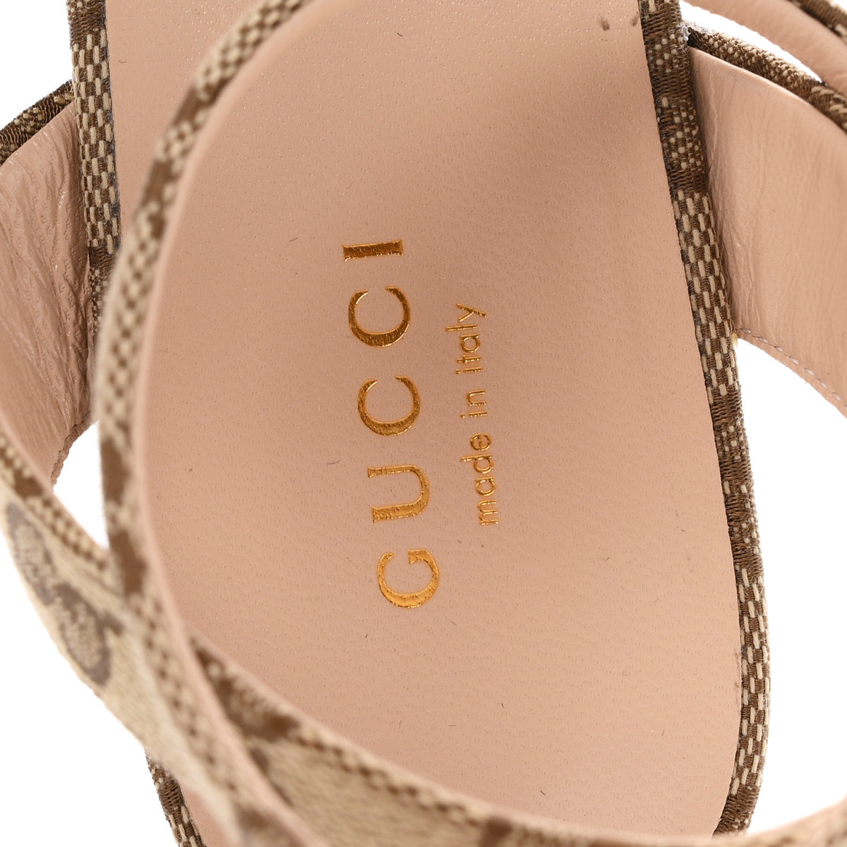 Gucci Monogram Nappa Chalotte Horsebit Ankle Strap 75mm Flatform Sandals 38 Beige Ebony 8 of 8