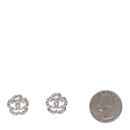 Chanel Crystal Coco Flapper Camellia CC Stud Earrings Silver 2 of 4