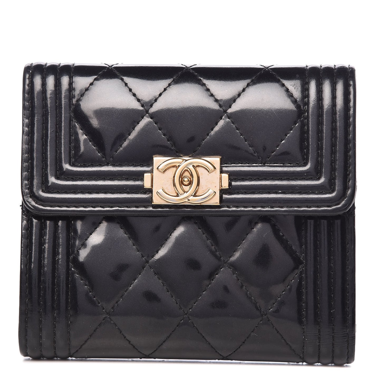 Patent Quilted Compact Boy Wallet Black