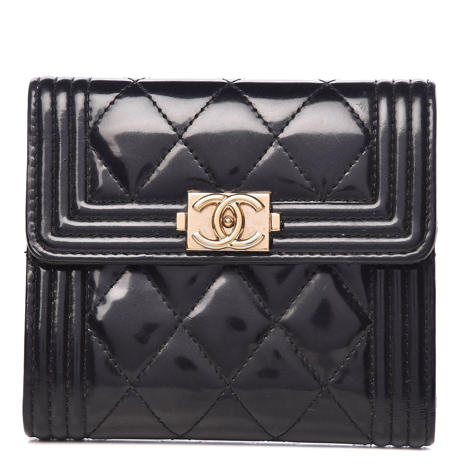 Chanel Patent Quilted Compact Boy Wallet Black 1 of 19