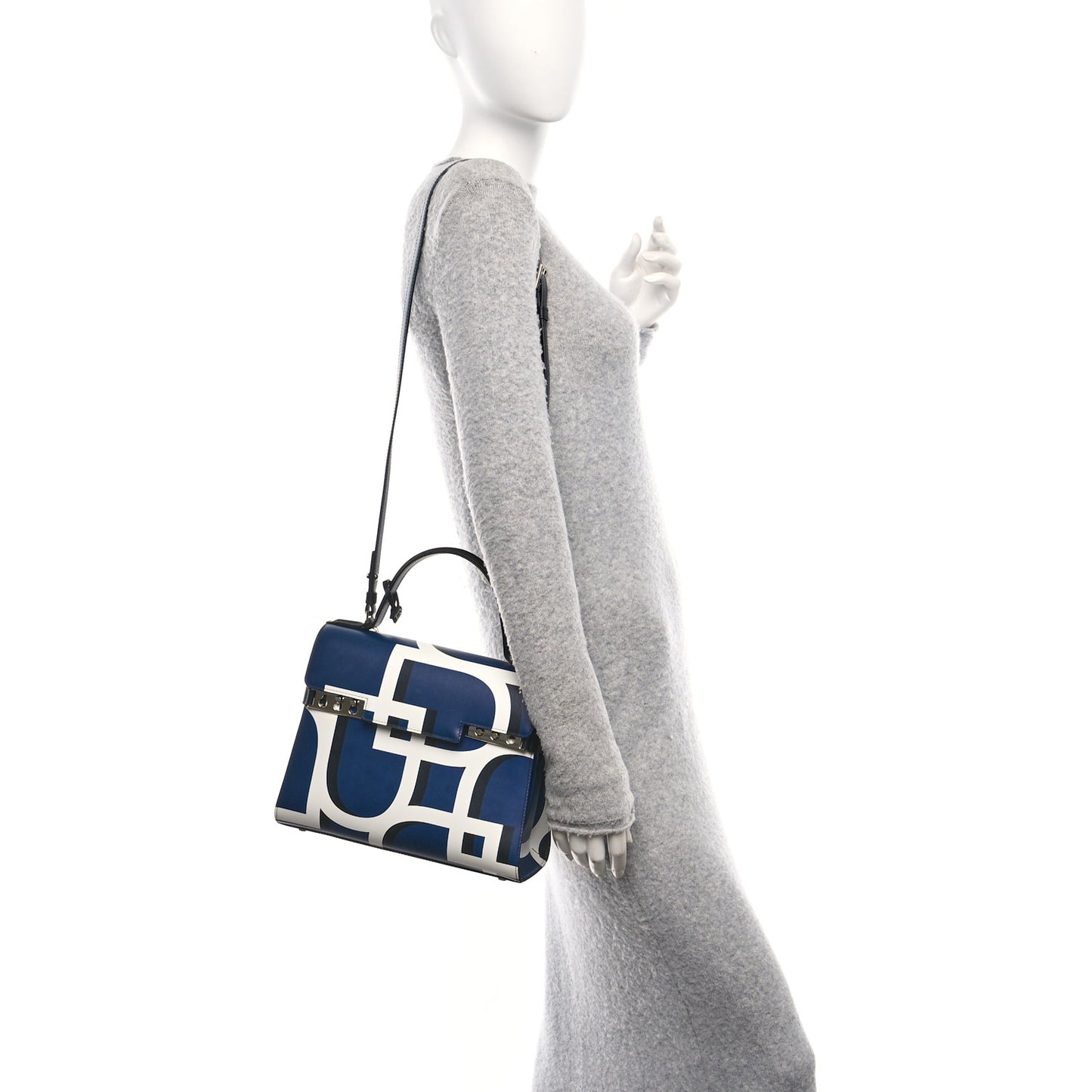 Box Calfskin MM Tempete Satchel Navy Ivory Black