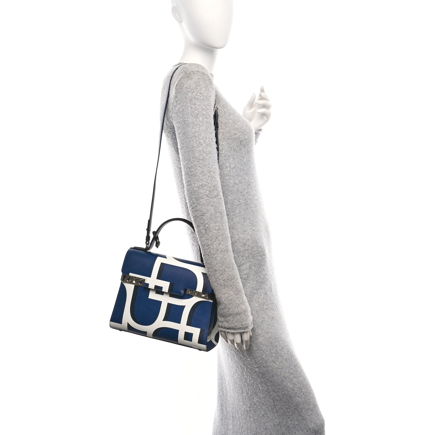 Delvaux Box Calfskin MM Tempete Satchel Navy Ivory Black 2 of 10