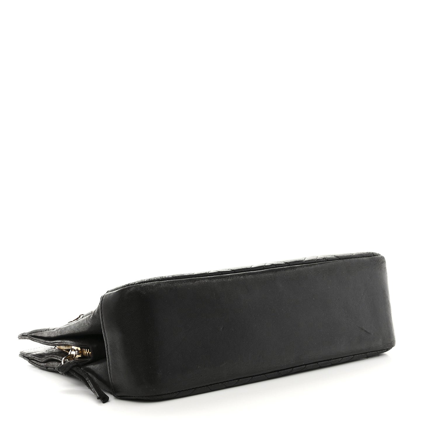 Lambskin Double Stitch Quilted Tote Black