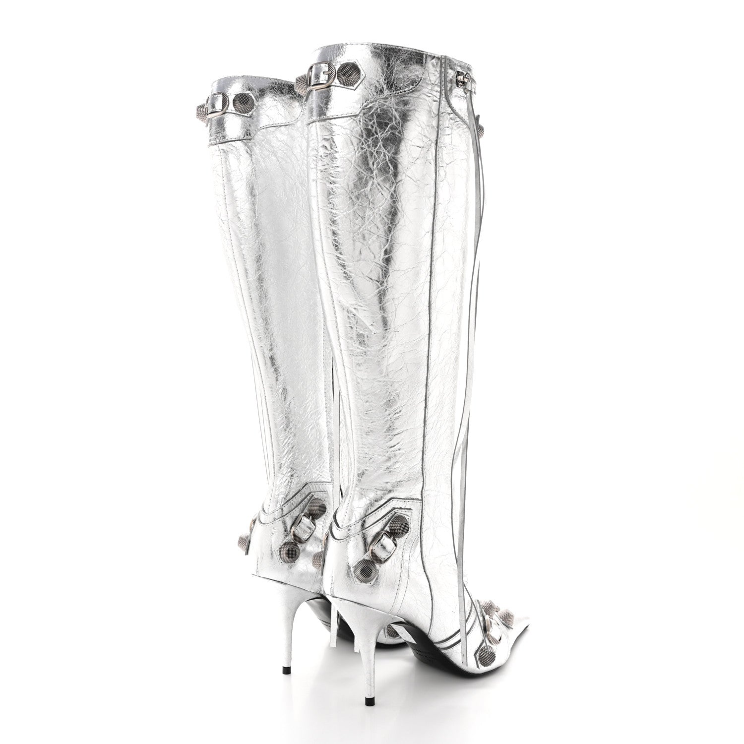 Balenciaga Metallic Agneau Arena Cagole 90mm Boots 37 Silver 4 of 12