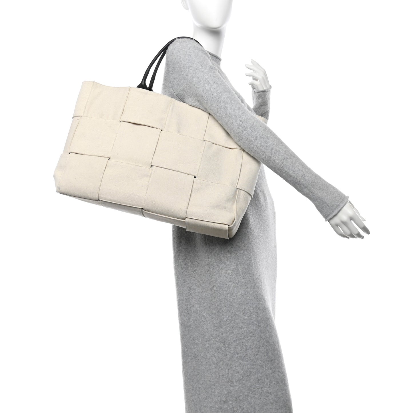 Canvas Intrecciato Large Arco Tote Beige Black