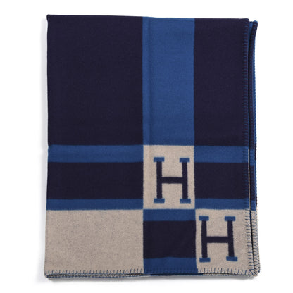 Hermes Wool Cashmere Avalon Bayadere Throw Blanket Marine 1 of 4