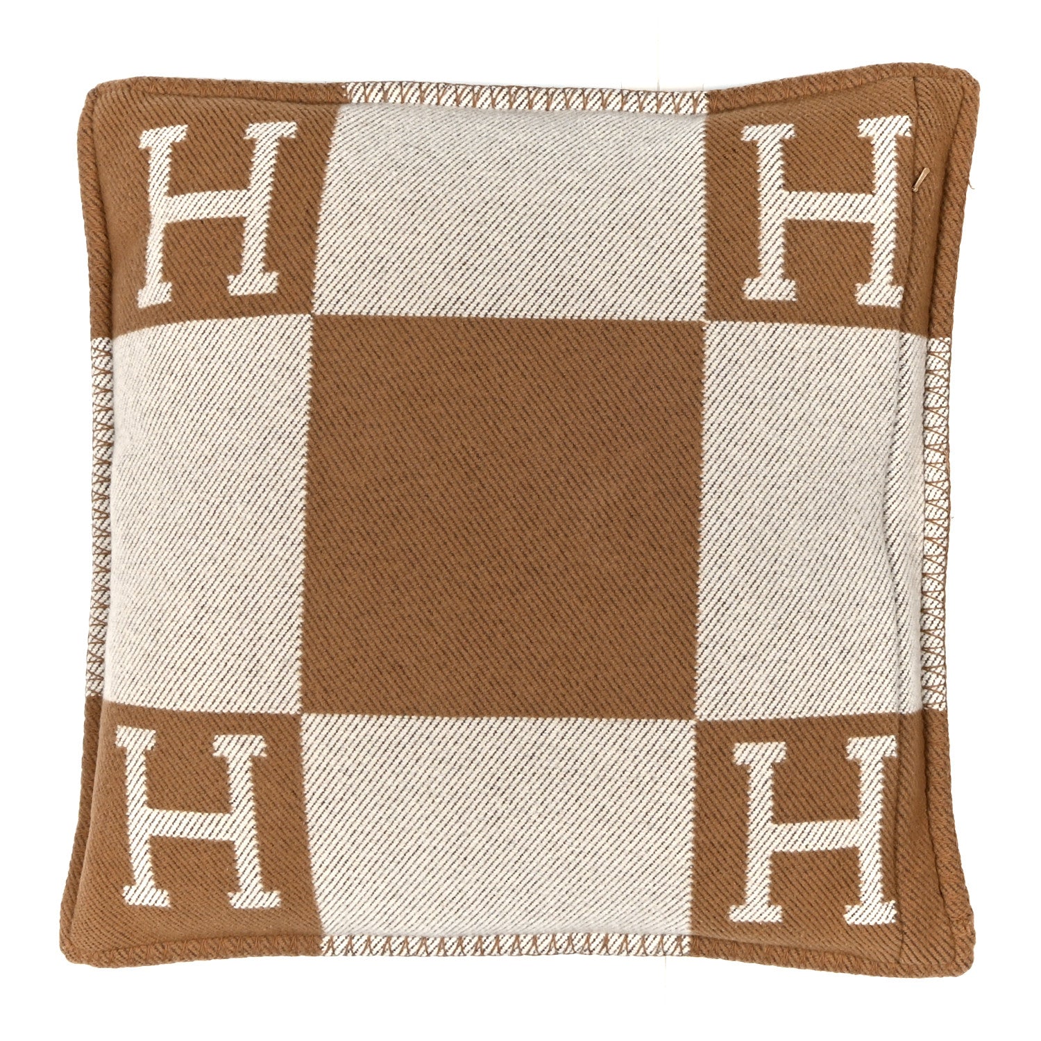 Hermes Wool Cashmere Avalon Pillow PM Ecru Camel 1860118