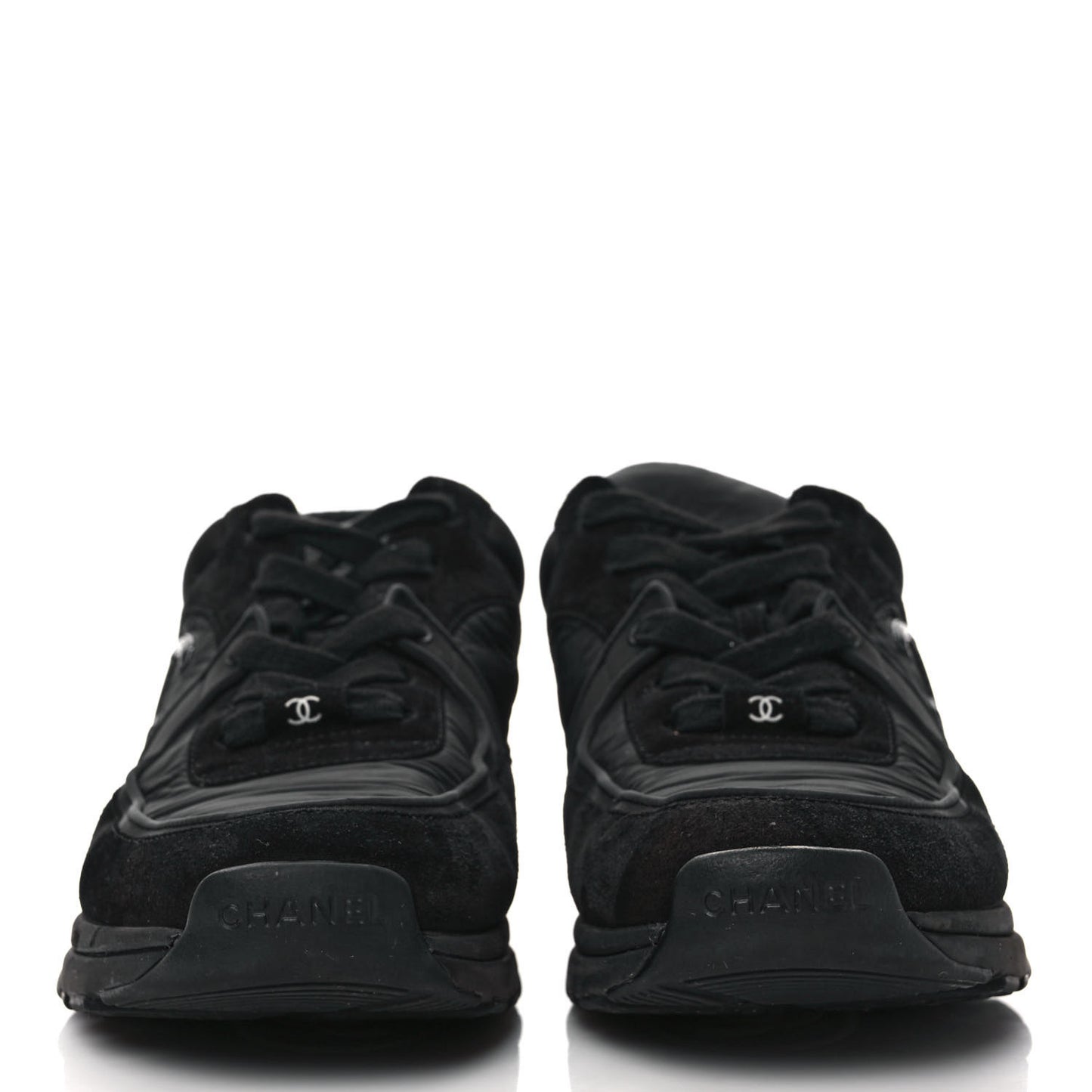 Fabric Calfskin Suede CC Sneakers 38.5 Black