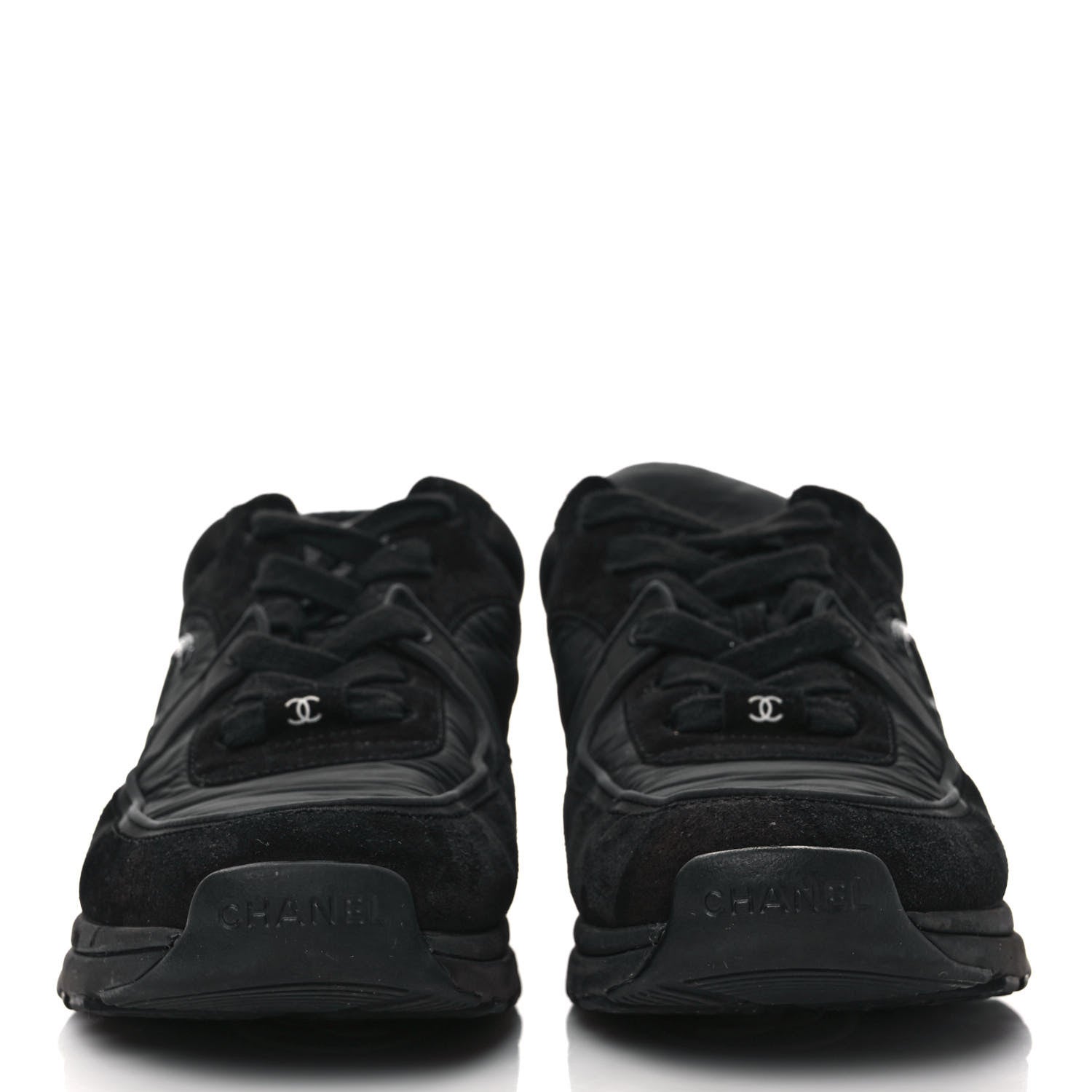 Chanel Fabric Calfskin Suede CC Sneakers 38.5 Black 2 of 8