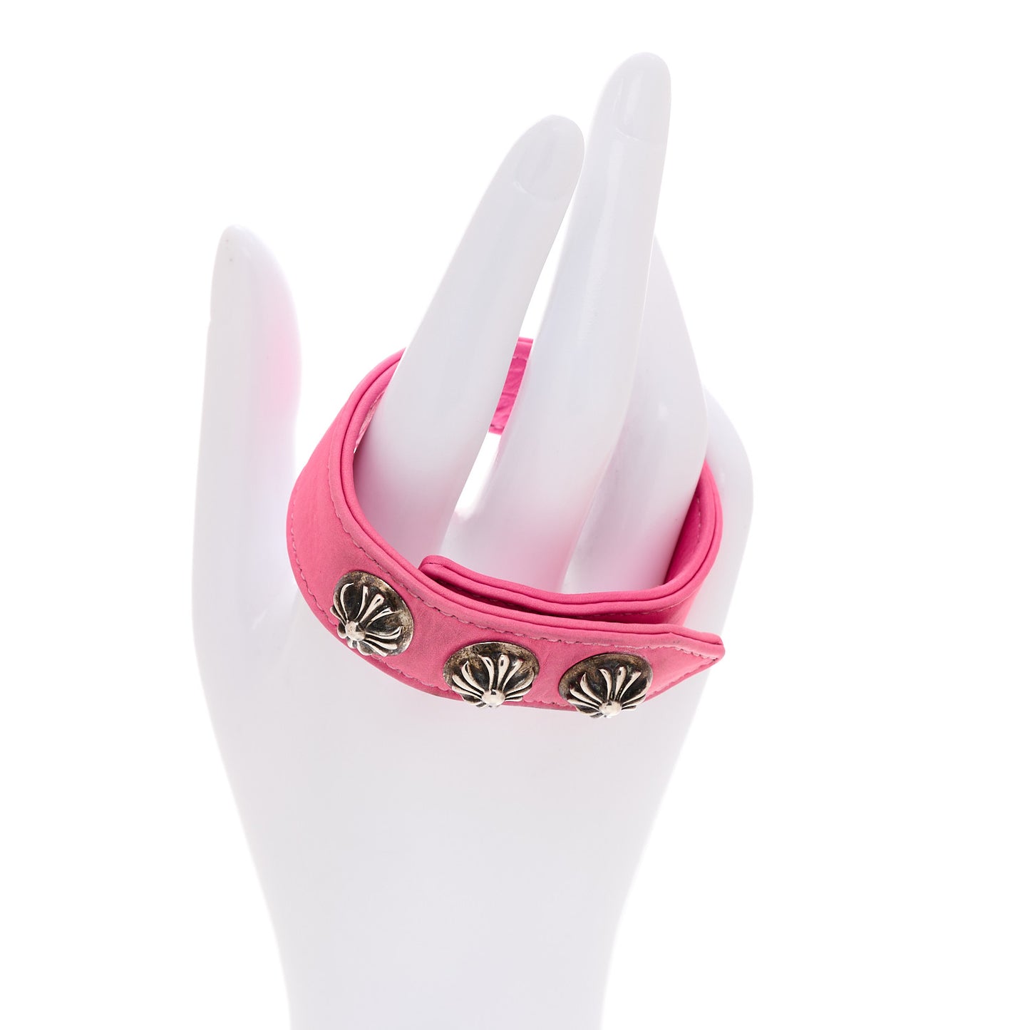 Sterling Silver Leather Maltese Cross Bracelet Pink