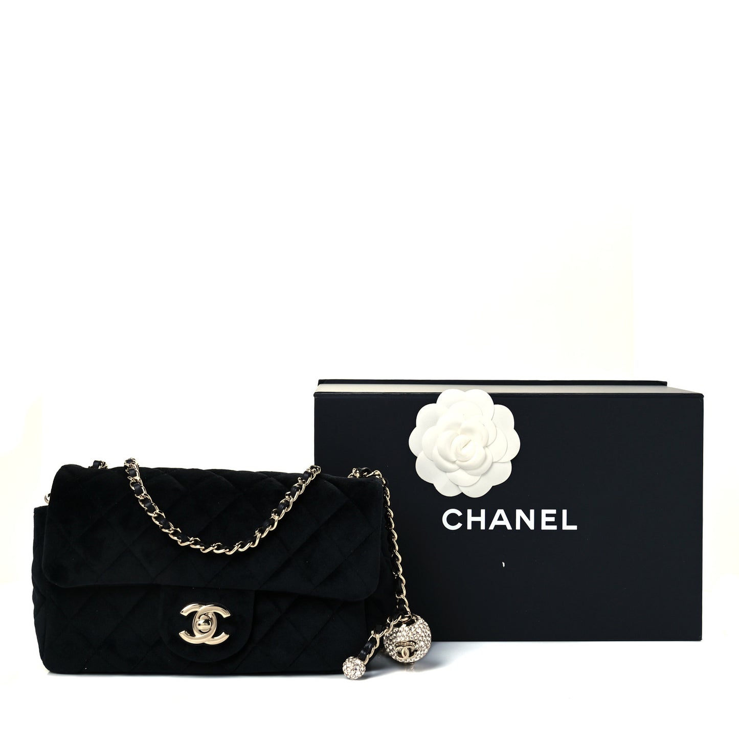 Velvet Quilted Mini Rectangular Pearl Crush Flap Black