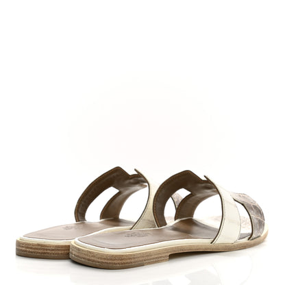 Hermes Matte Niloticus Crocodile Himalaya Oran Sandals 38.5 Blanc 4 of 9