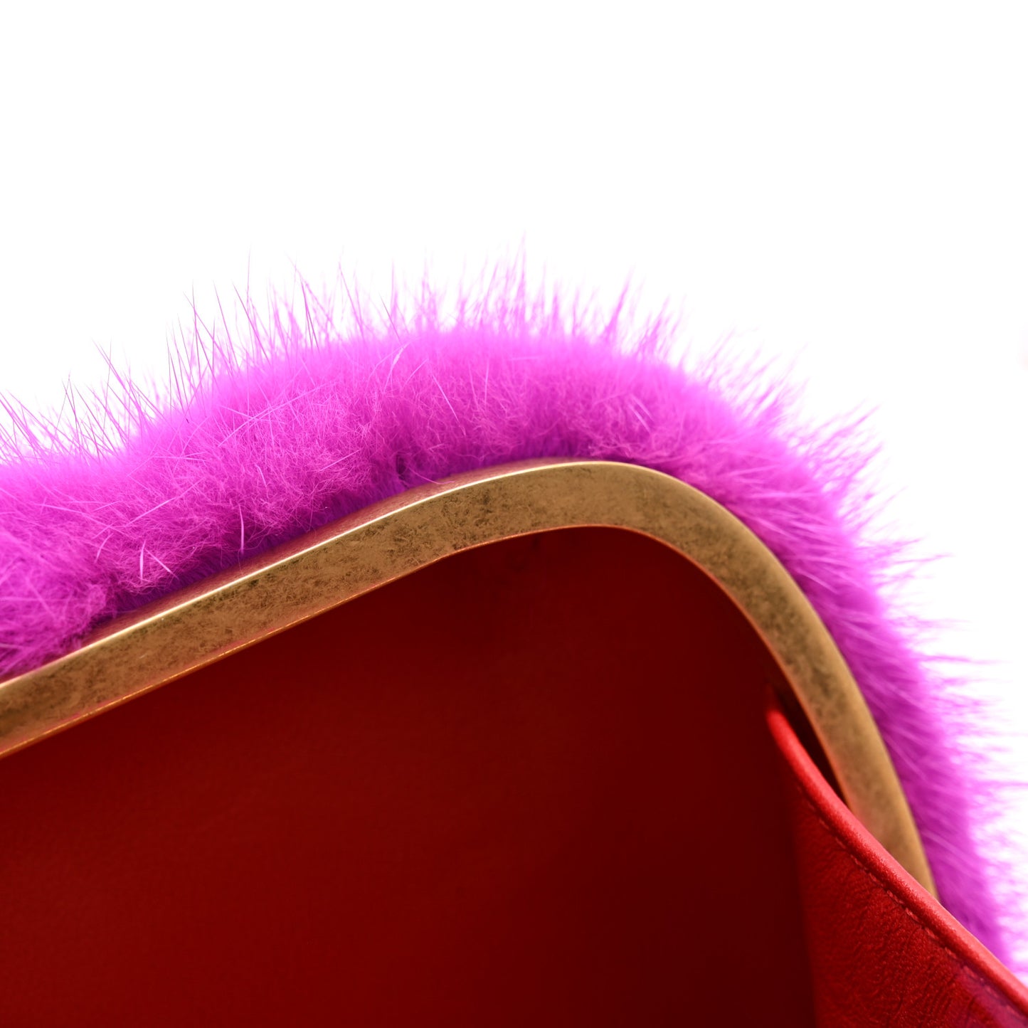 Mink Fur Britannia Skull Box Clutch Fuchsia