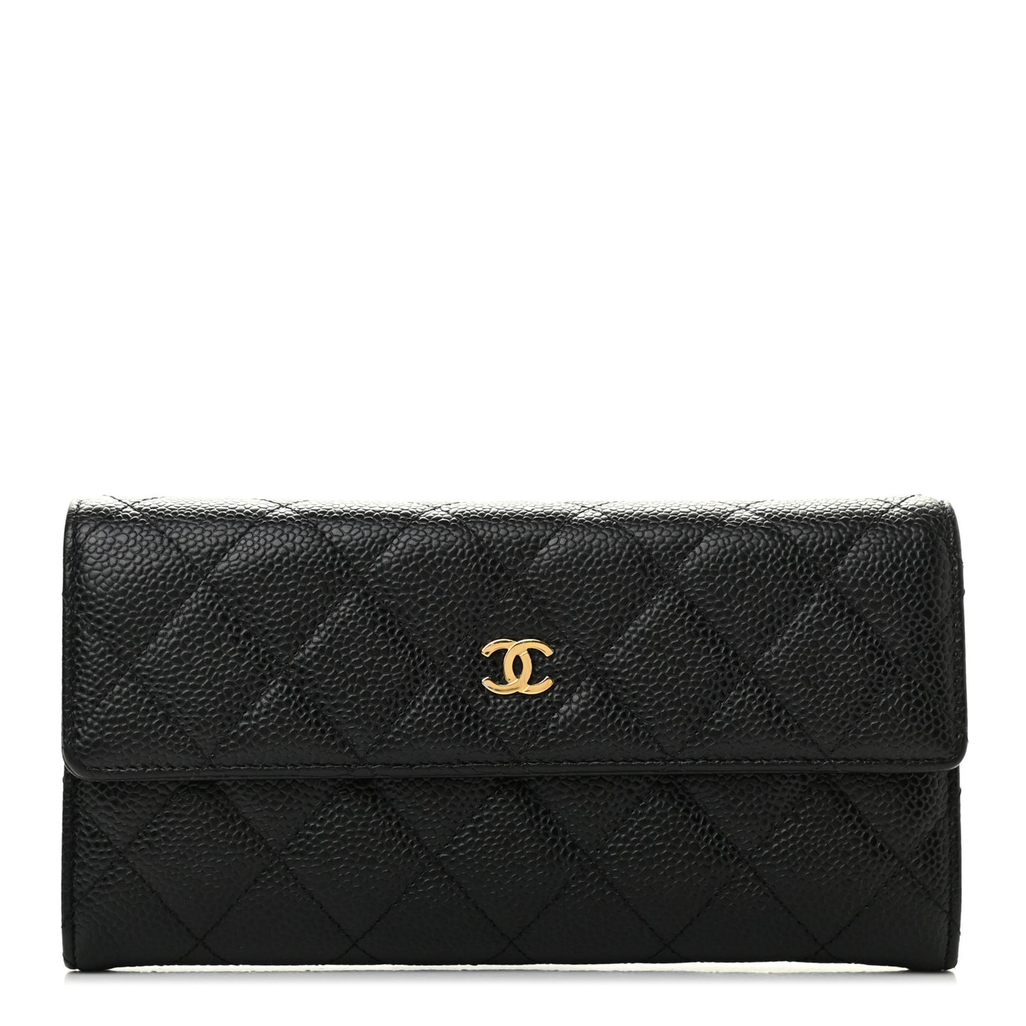 Caviar Quilted Large Gusset Flap Wallet Black