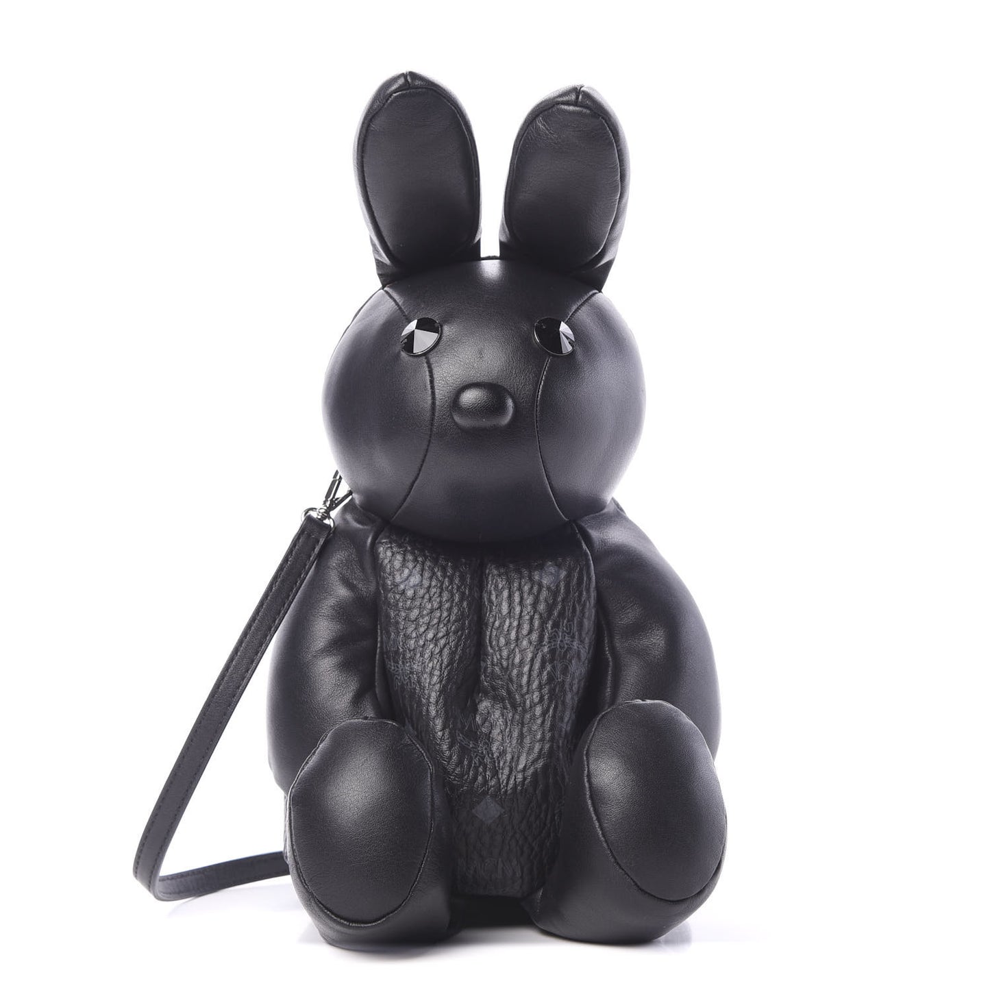 Calfskin Visetos Rabbit Zoo Doll Crossbody Black