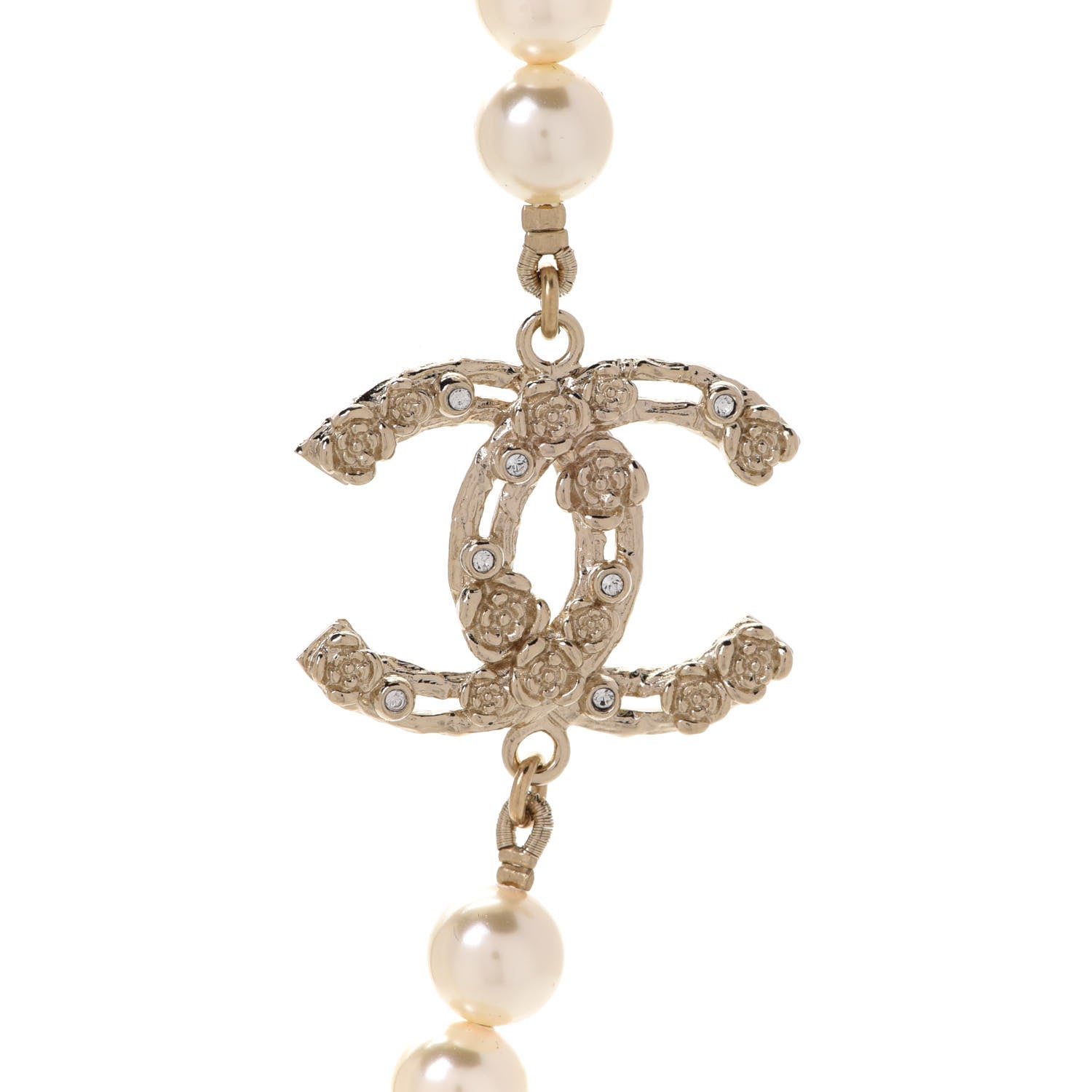 Chanel Pearl Crystal CC Camellia Short Necklace Gold 4 of 6