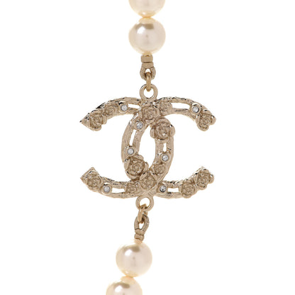 Chanel Pearl Crystal CC Camellia Short Necklace Gold 4 of 6