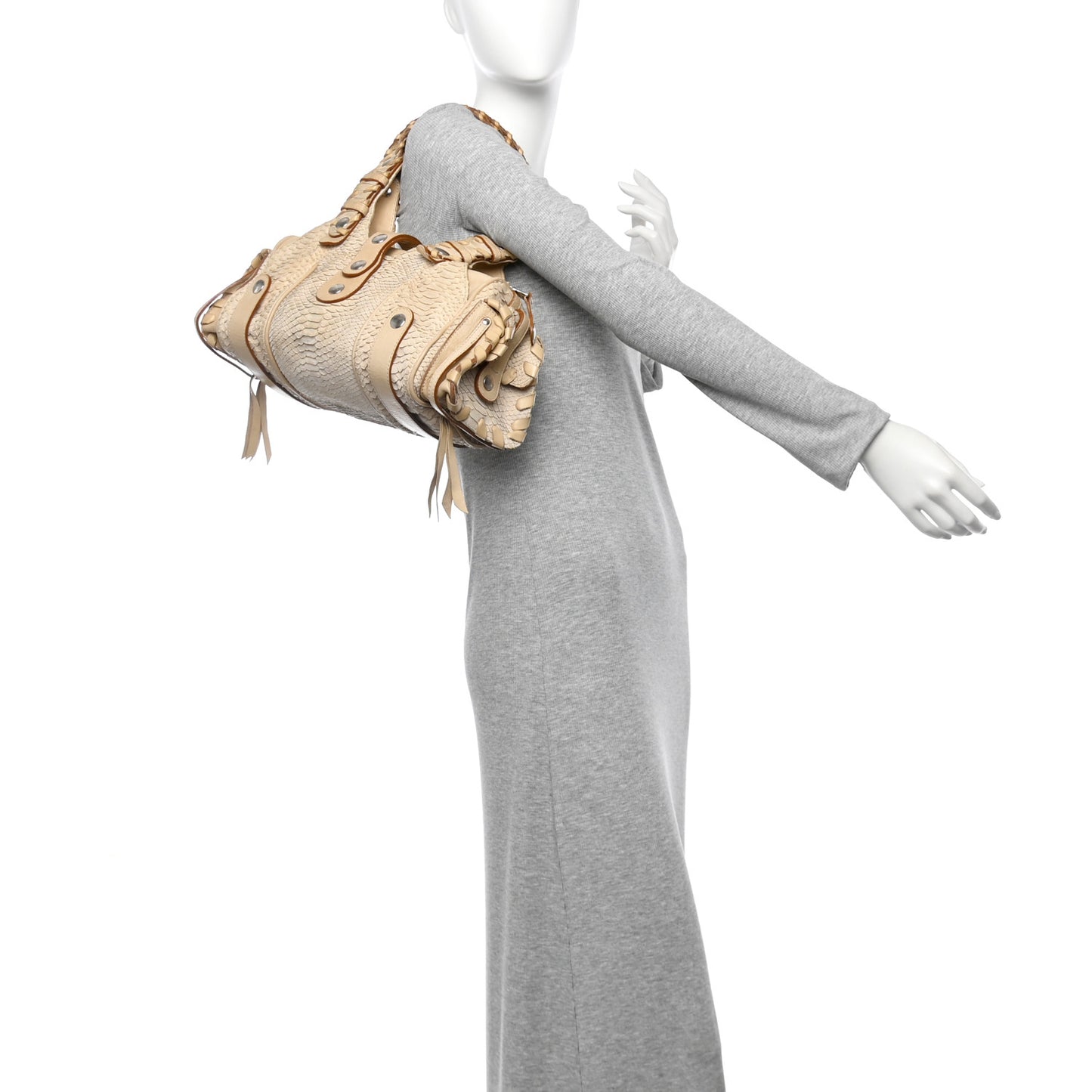 Snakeskin Calfskin Silverado Shoulder Bag Beige