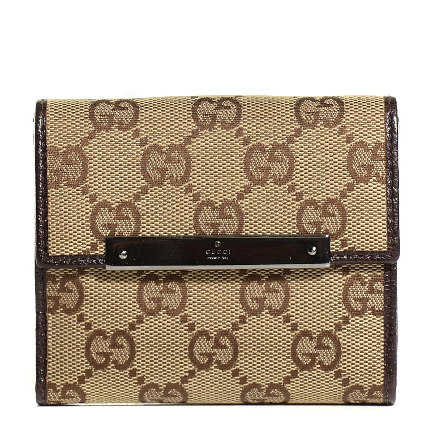 Monogram Textured Calfskin Metal Bar French Flap Wallet Beige Ebony Cocoa
