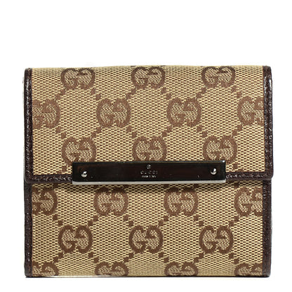 Gucci Monogram Textured Calfskin Metal Bar French Flap Wallet Beige Ebony Cocoa 1 of 8