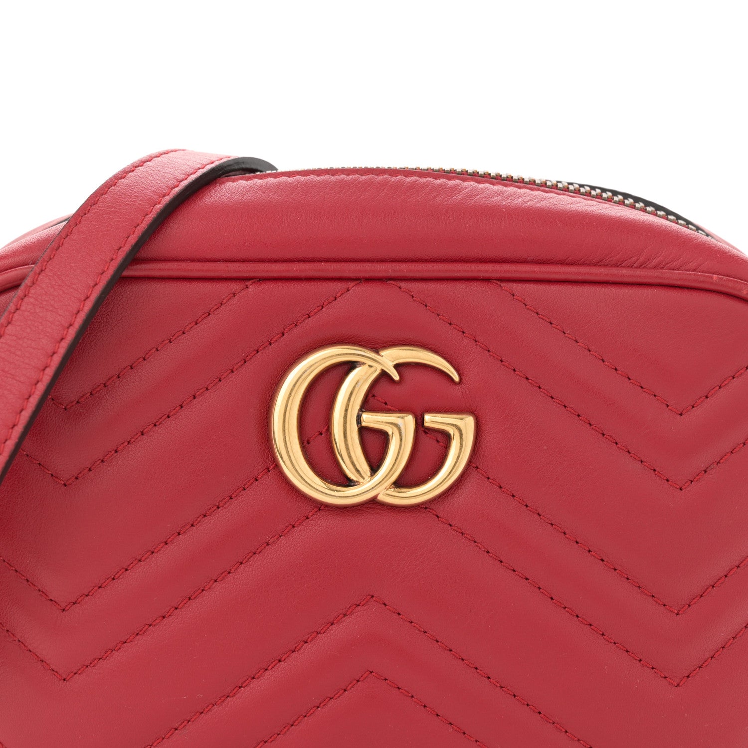 Gucci Calfskin Matelasse Mini GG Marmont Chain Shoulder Bag Hibiscus Red 8 of 13