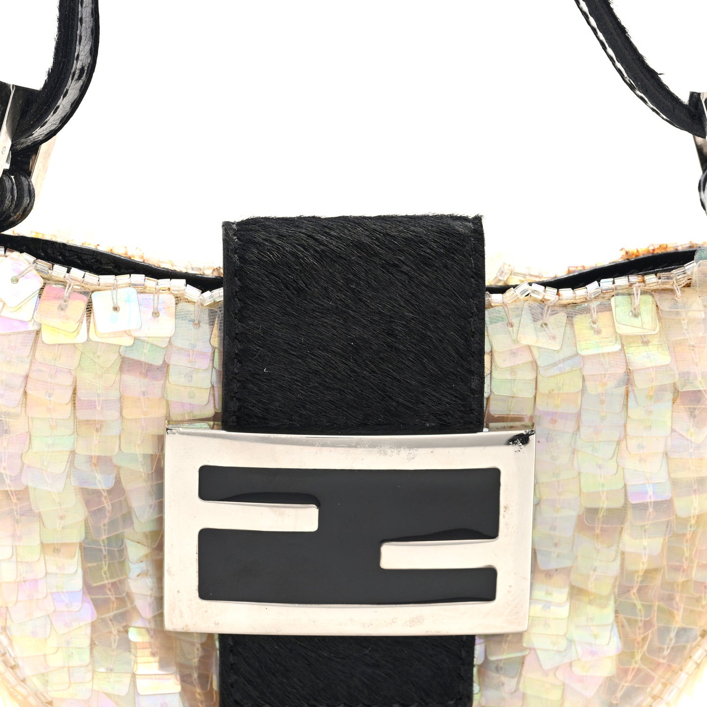 Sequin Paillettes Pony Hair Mini Half Moon Baguette Multicolor