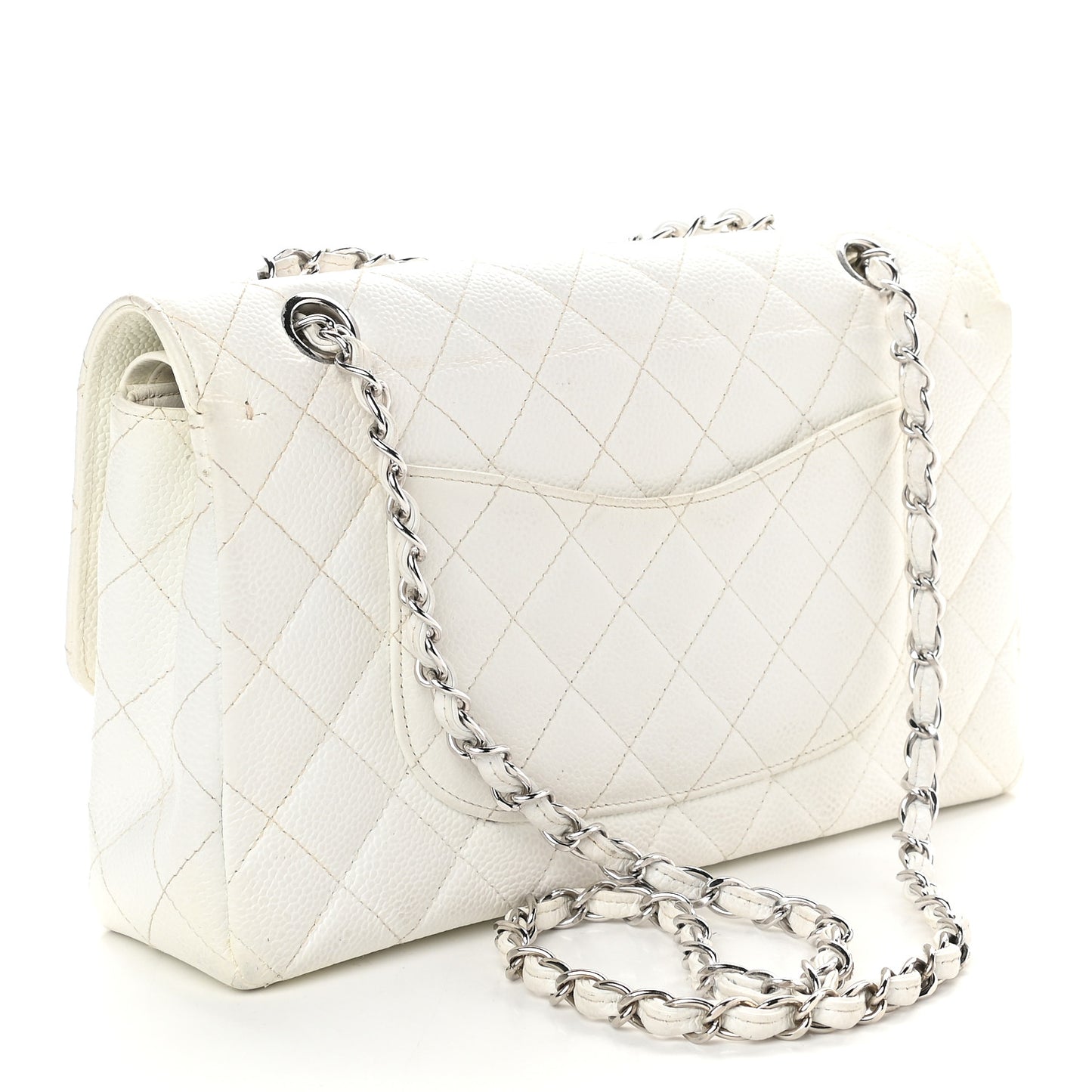 Caviar Quilted Medium Double Flap White