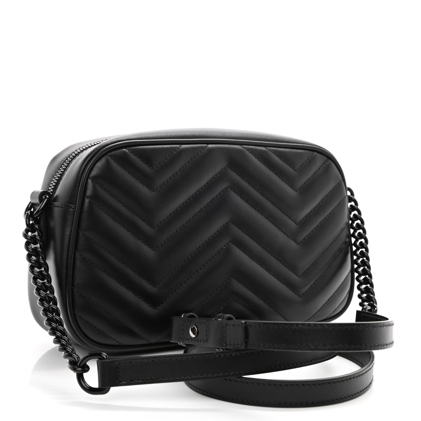 Calfskin Matelasse Monochrome Small GG Marmont Chain Shoulder Bag Black