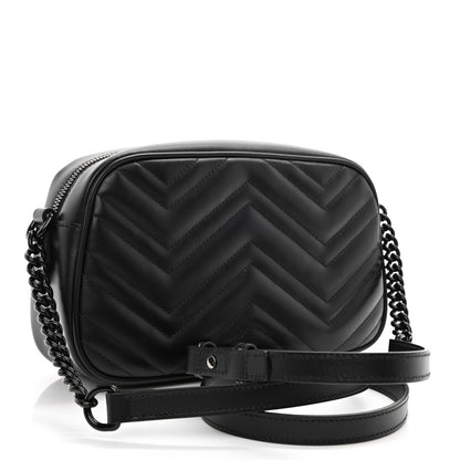 Gucci Calfskin Matelasse Monochrome Small GG Marmont Chain Shoulder Bag Black 4 of 14