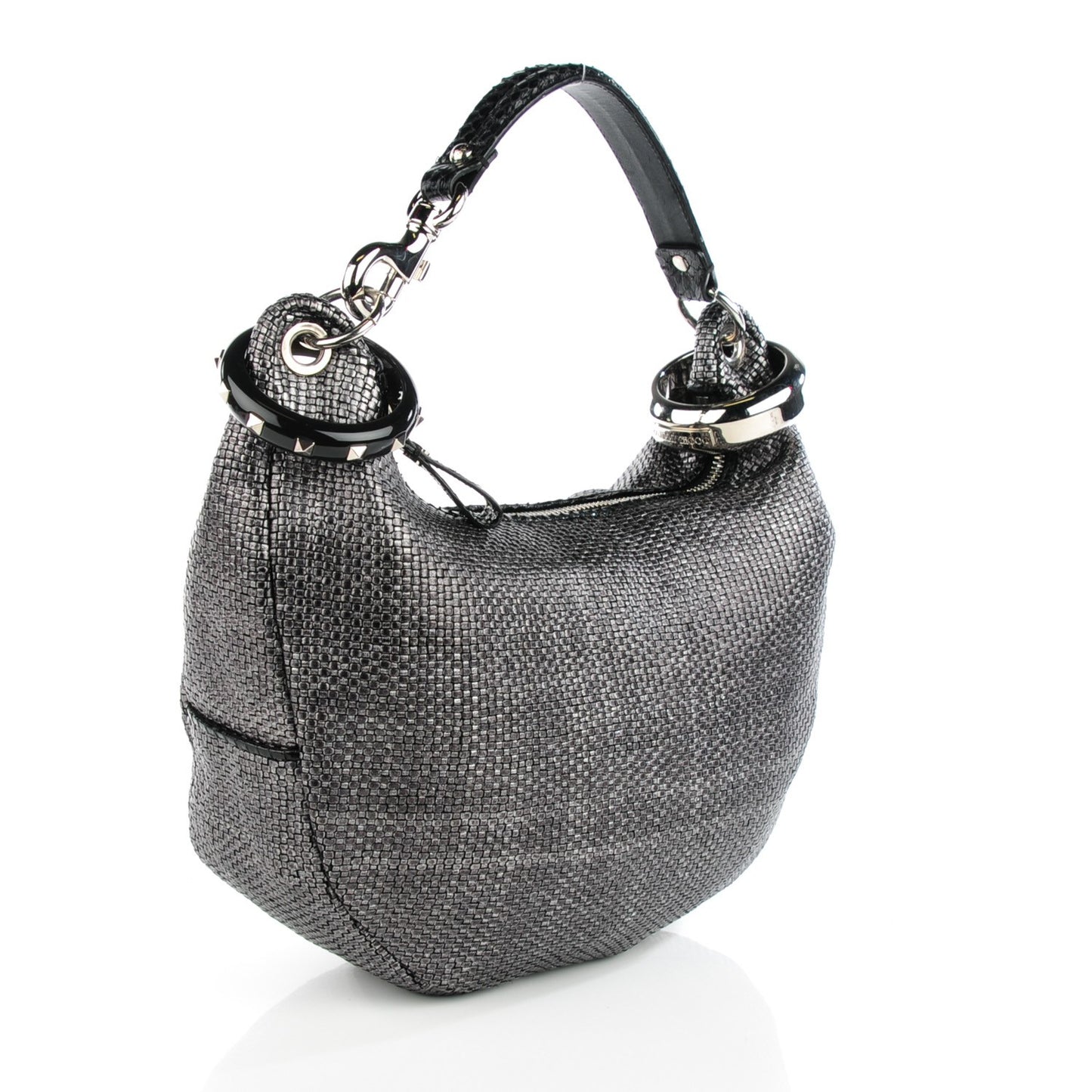 Metallic Woven Leather Solar S Hobo Old Silver